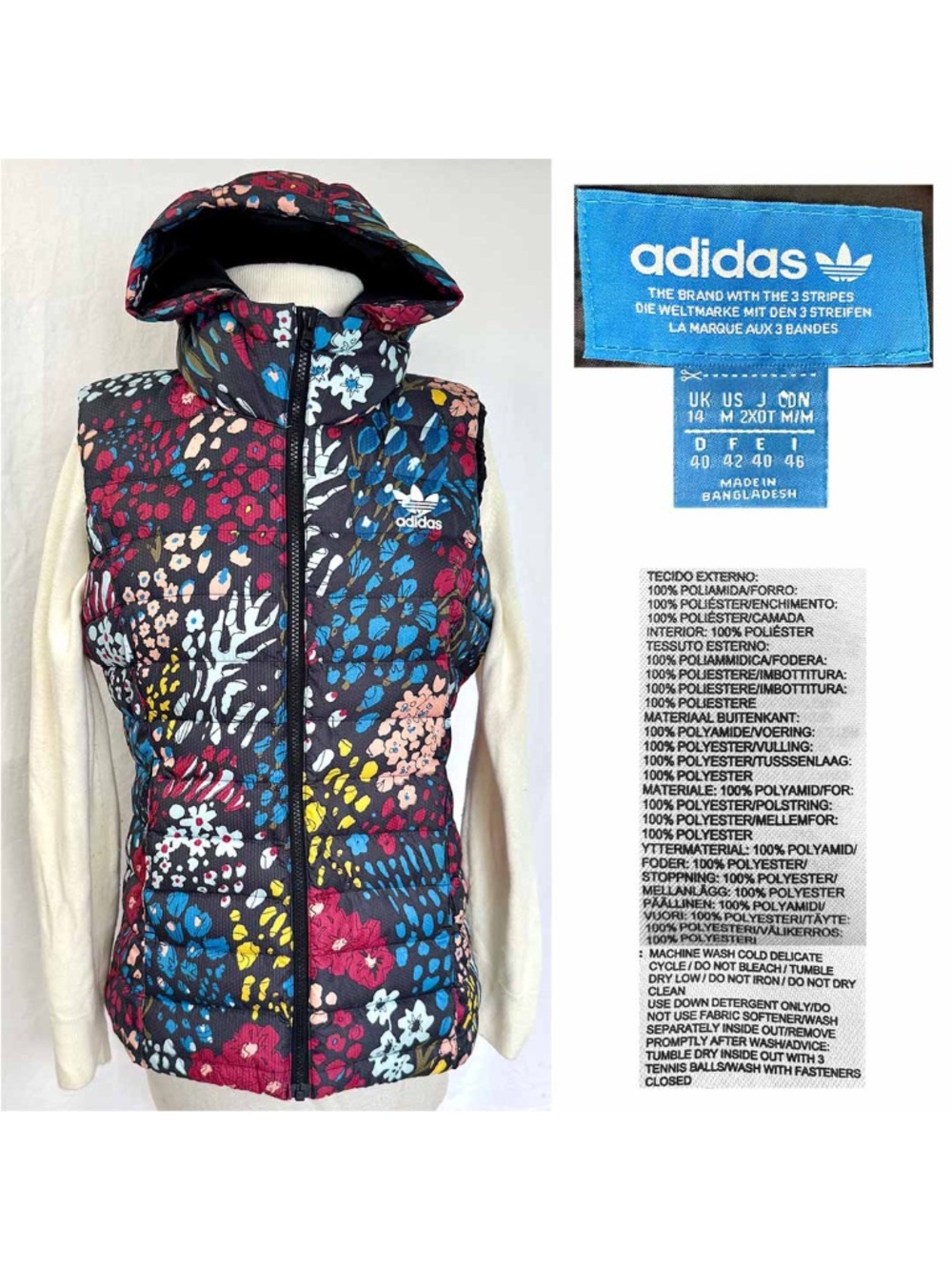 Adidas Originals Women's Medium Slim Jacket AOP "Corsages" Hood Floral EUC